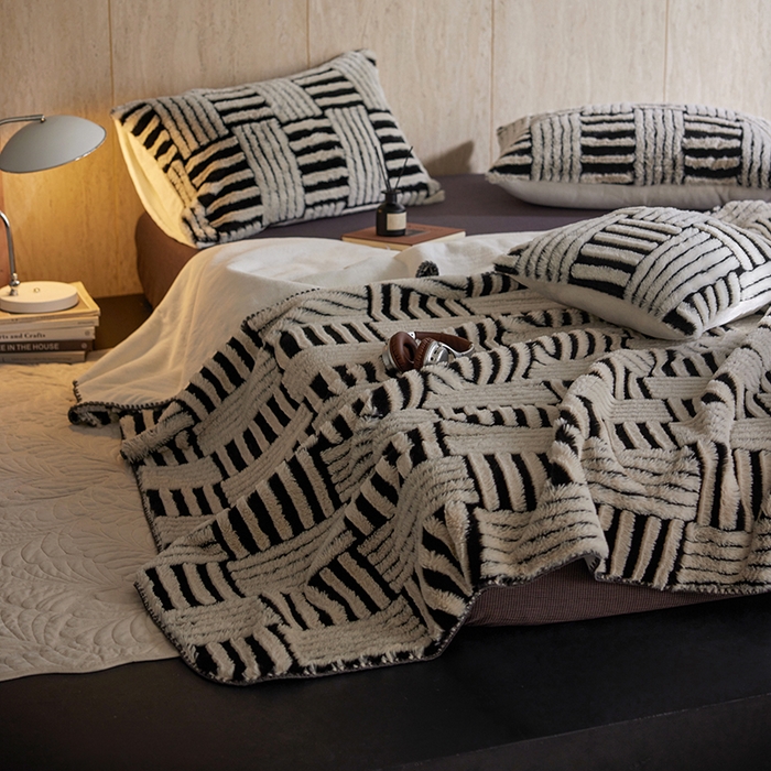 91家纺网 家纺一手货源 找家纺 （总）宜代光年 2025新款云貂绒色织提花双层毯-场景一