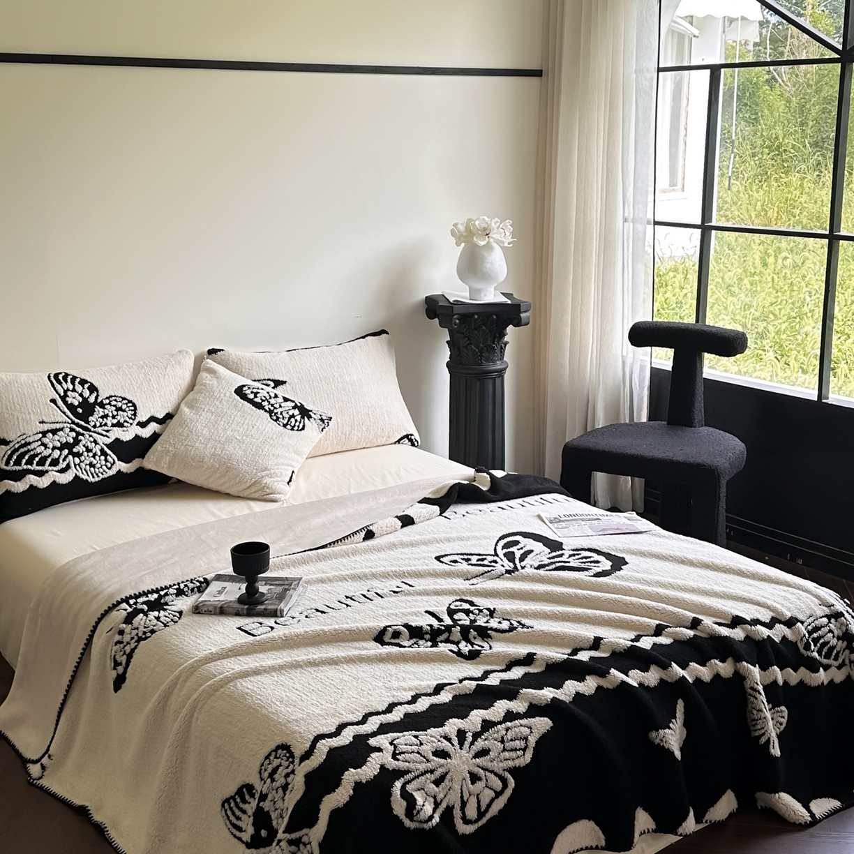 91家纺网 家纺一手货源 找家纺 宜代光年 2025新款阳离子大提花复合绒毯子毛毯 蝶舞翩翩