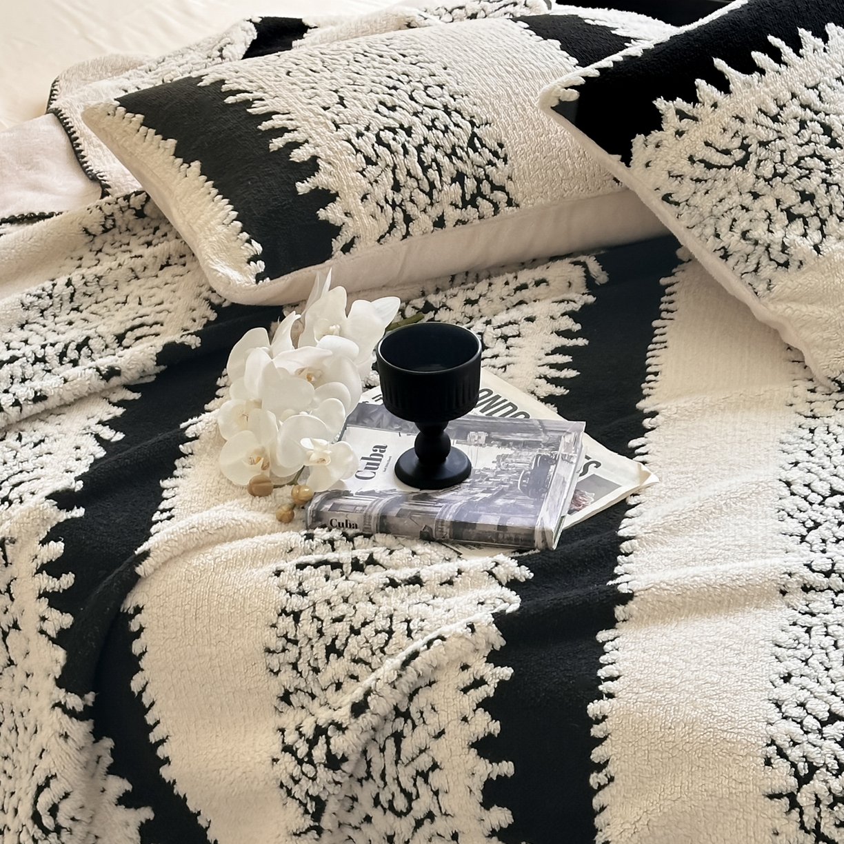 91家纺网 家纺一手货源 找家纺 宜代光年 2025新款阳离子大提花复合绒毯子毛毯 织纹逸境