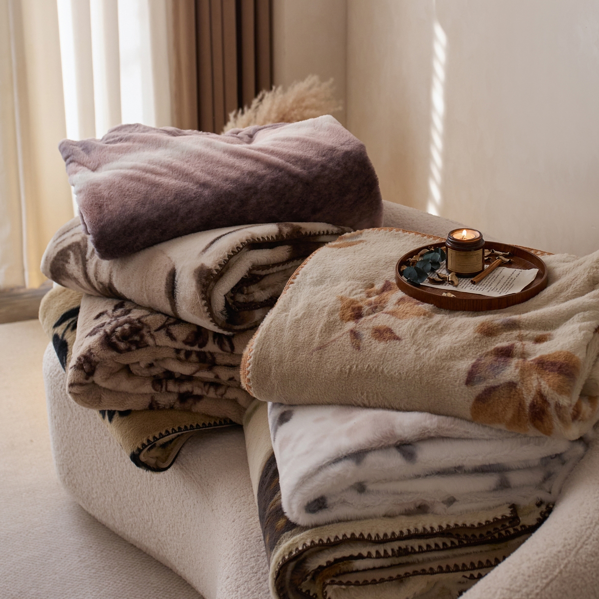 91家纺网 家纺一手货源 找家纺 宜代光年 2025新款小米貂印花复合绒毯毯子-系列一 组合