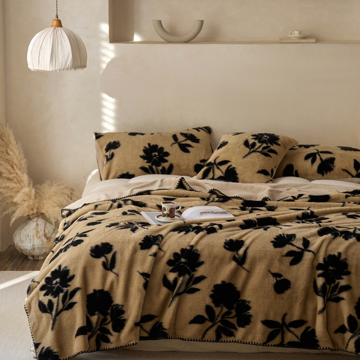 宜代光年 2025新款小米貂印花复合绒毯毯子-系列一 绒毯-墨韵花影