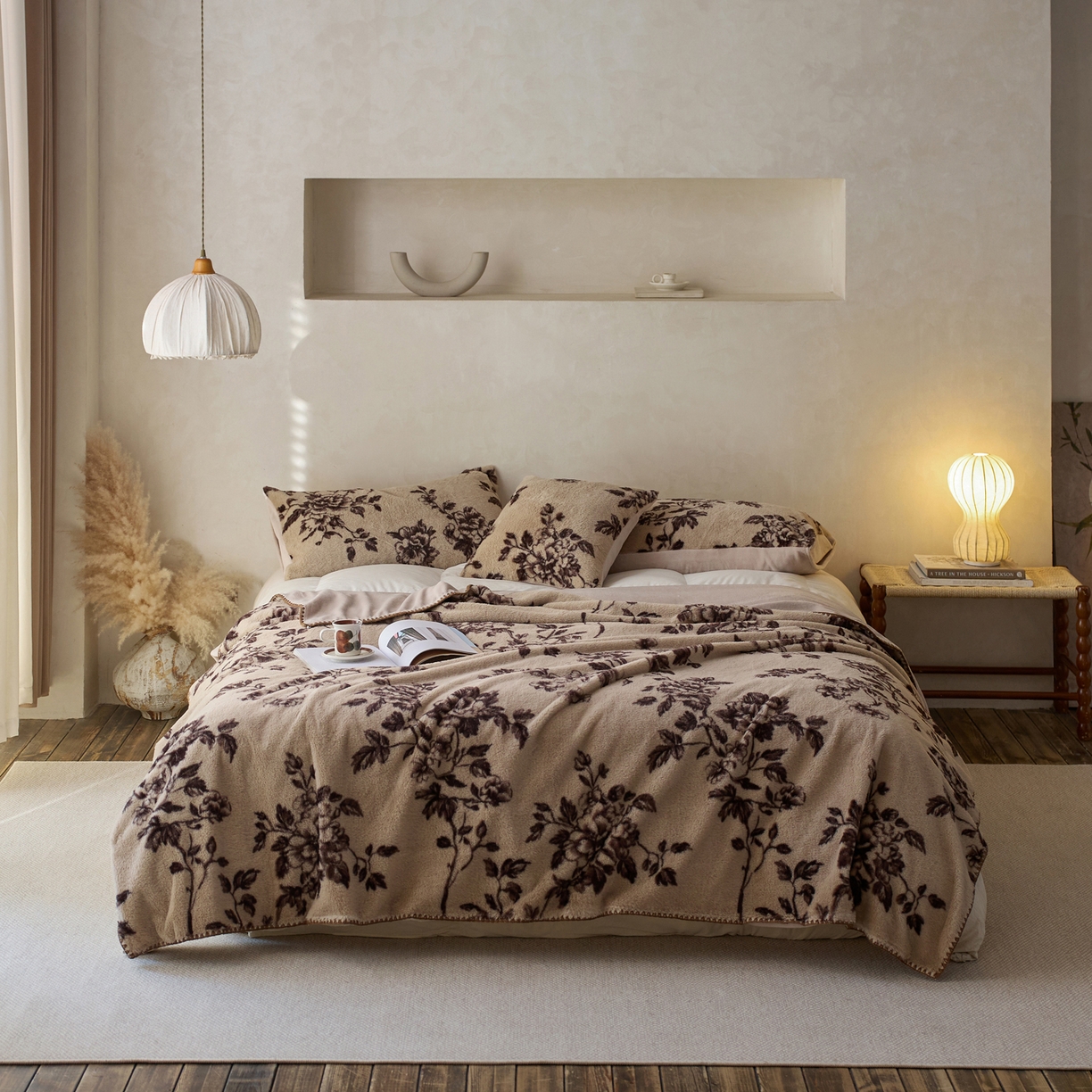 宜代光年 2025新款小米貂印花复合绒毯毯子-系列一 绒毯-棕影绘花