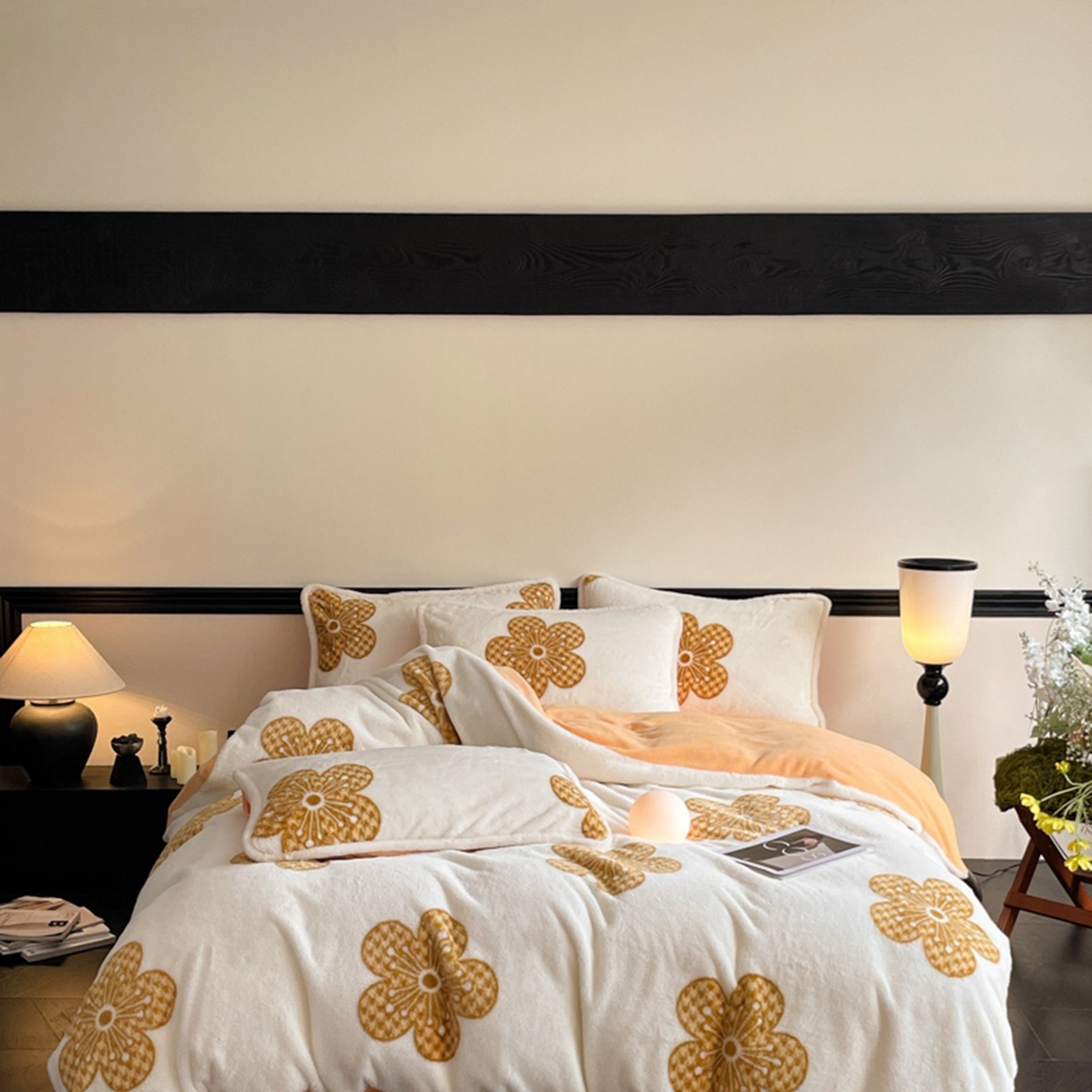 91家纺网 家纺一手货源 找家纺 宜代光年 2025新款小米貂兔绒印花牛奶绒保暖四件套 太阳花