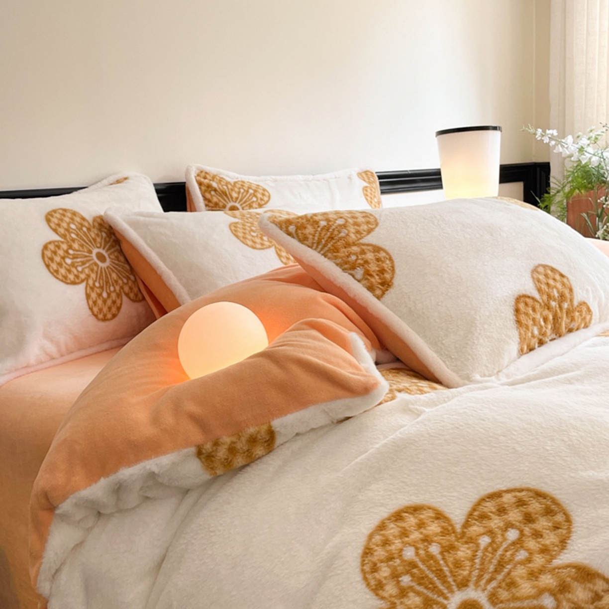 91家纺网 家纺一手货源 找家纺 宜代光年 2025新款小米貂兔绒印花牛奶绒保暖四件套 太阳花