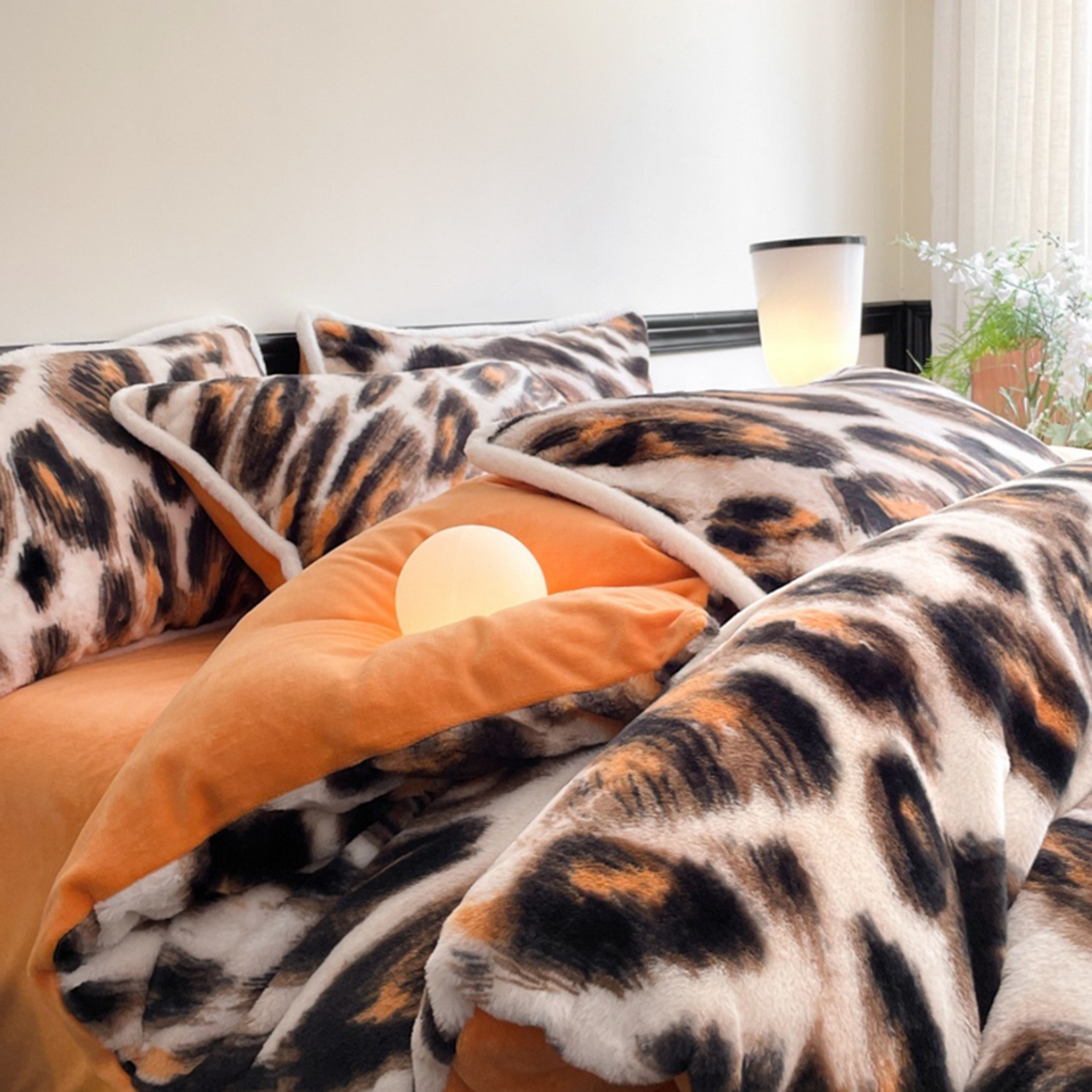 91家纺网 家纺一手货源 找家纺 宜代光年 2025新款小米貂兔绒印花牛奶绒保暖四件套 豹纹-咖