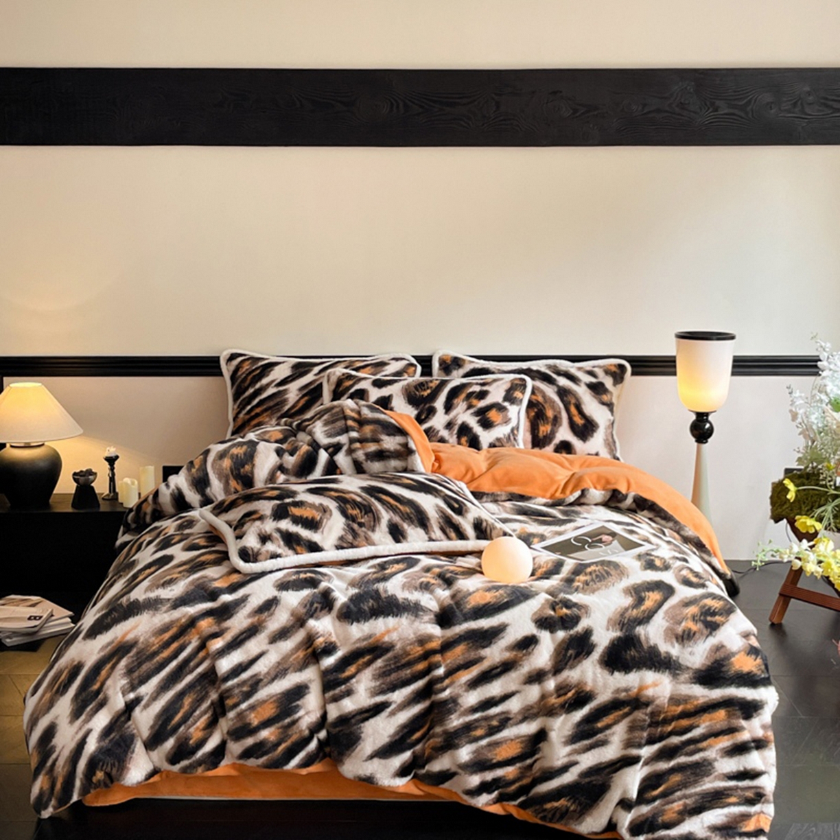 91家纺网 家纺一手货源 找家纺 宜代光年 2025新款小米貂兔绒印花牛奶绒保暖四件套 豹纹-咖