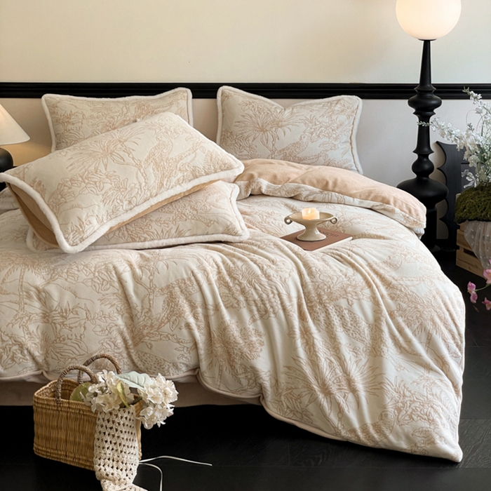 （总）宜代光年 2025新款小米貂牛奶绒雕花四件套