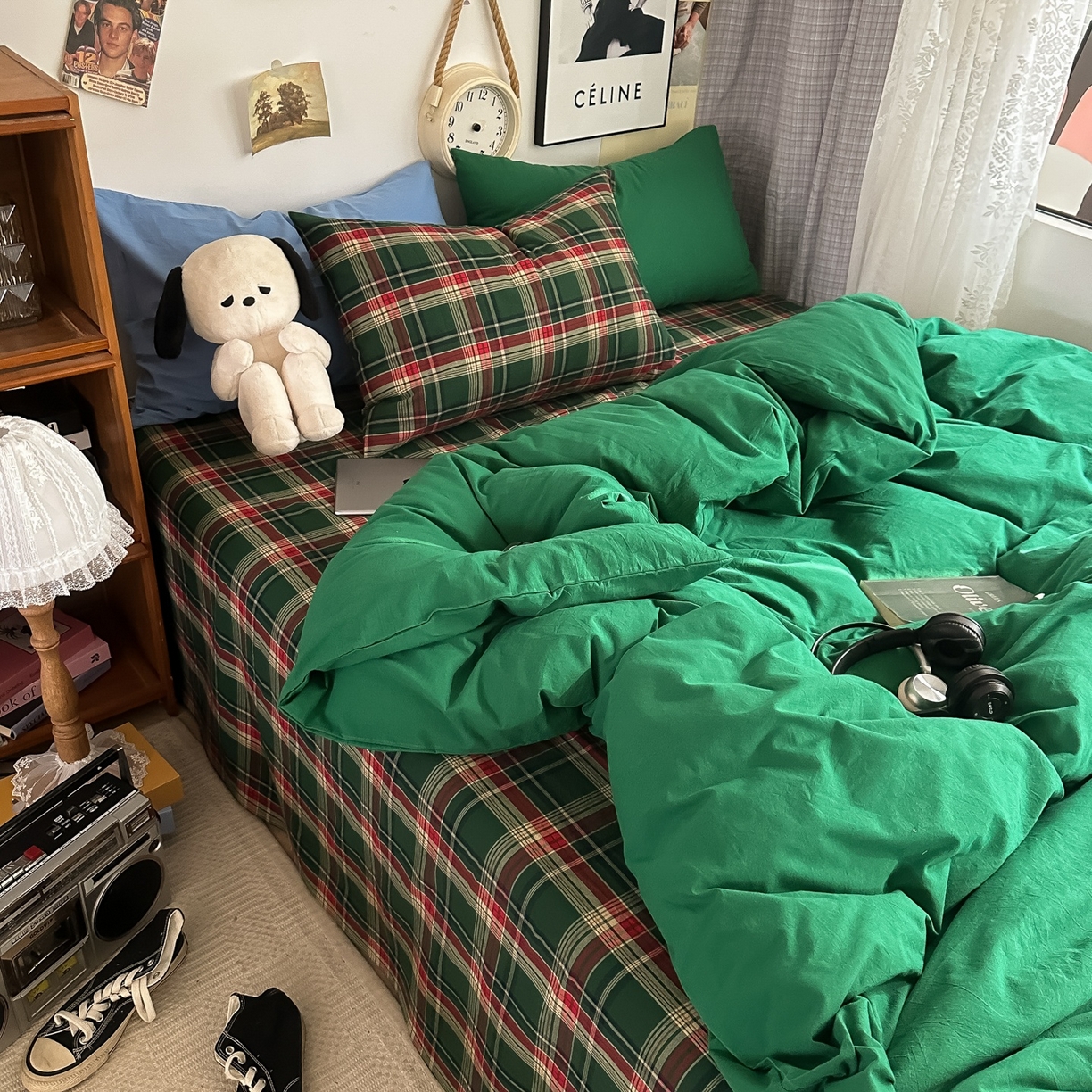 91家纺网 家纺一手货源 找家纺 （总）对白 2025新款全棉色织水洗棉四件套-夏尔木屋【提供买家秀】