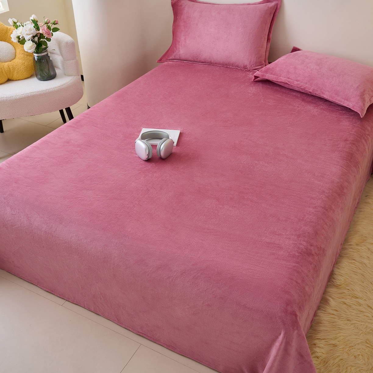 91家纺网 家纺一手货源 找家纺 简爱家纺 2025新款高克重牛奶绒枕套 豆沙