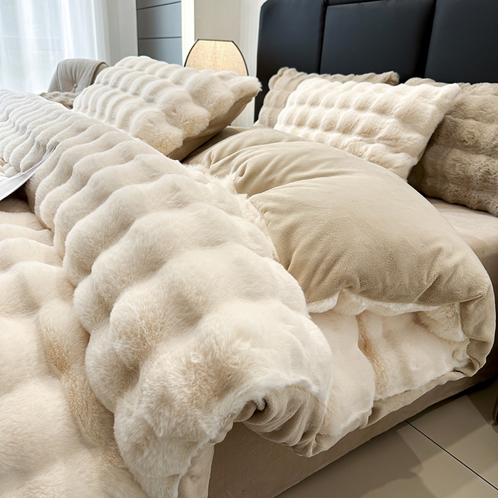 91家纺网 家纺一手货源 找家纺 （总）宜代光年 2025新款托斯卡纳仿兔绒四件套-炫彩兔毛套件