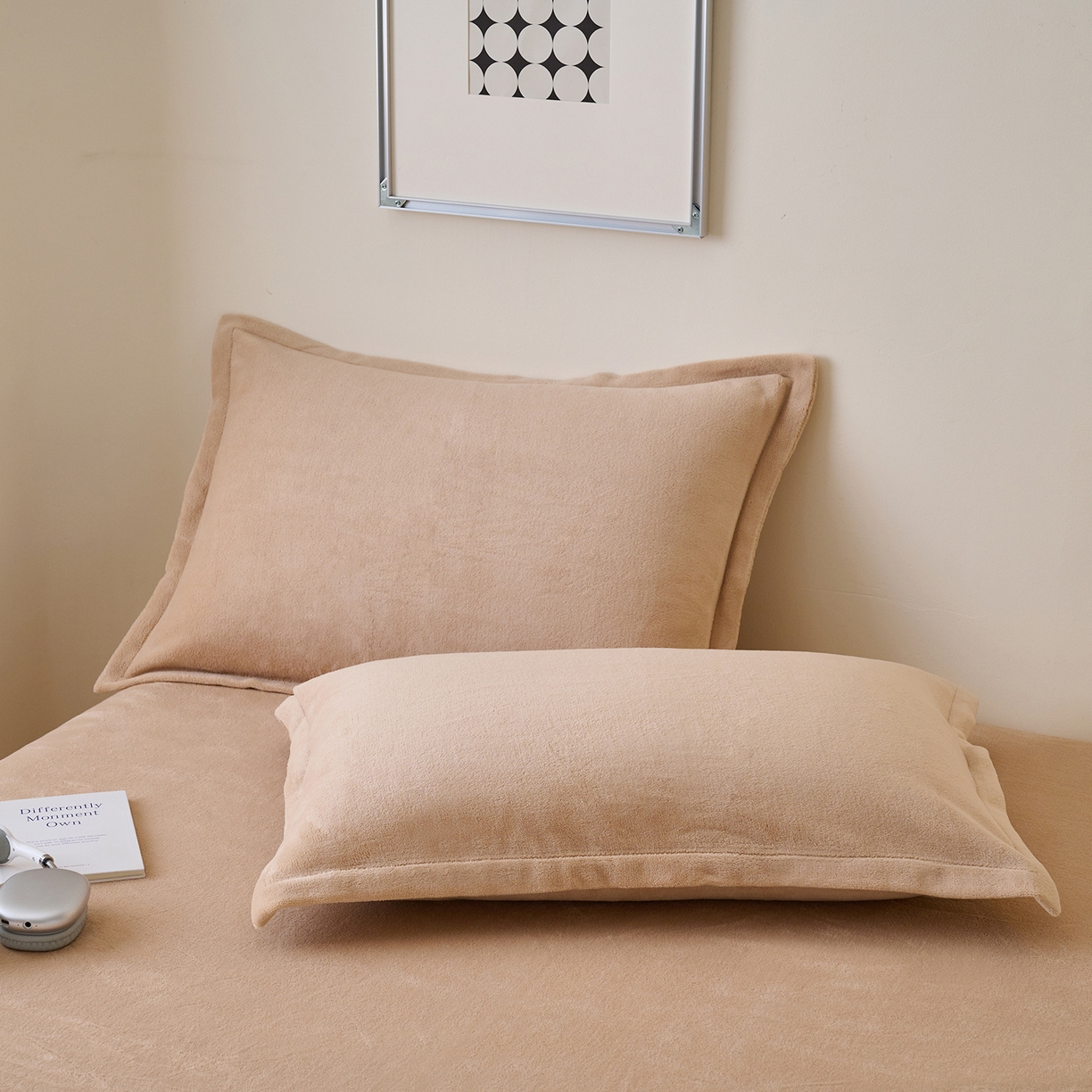 简爱家纺 2025新款高克重牛奶绒枕套 卡其