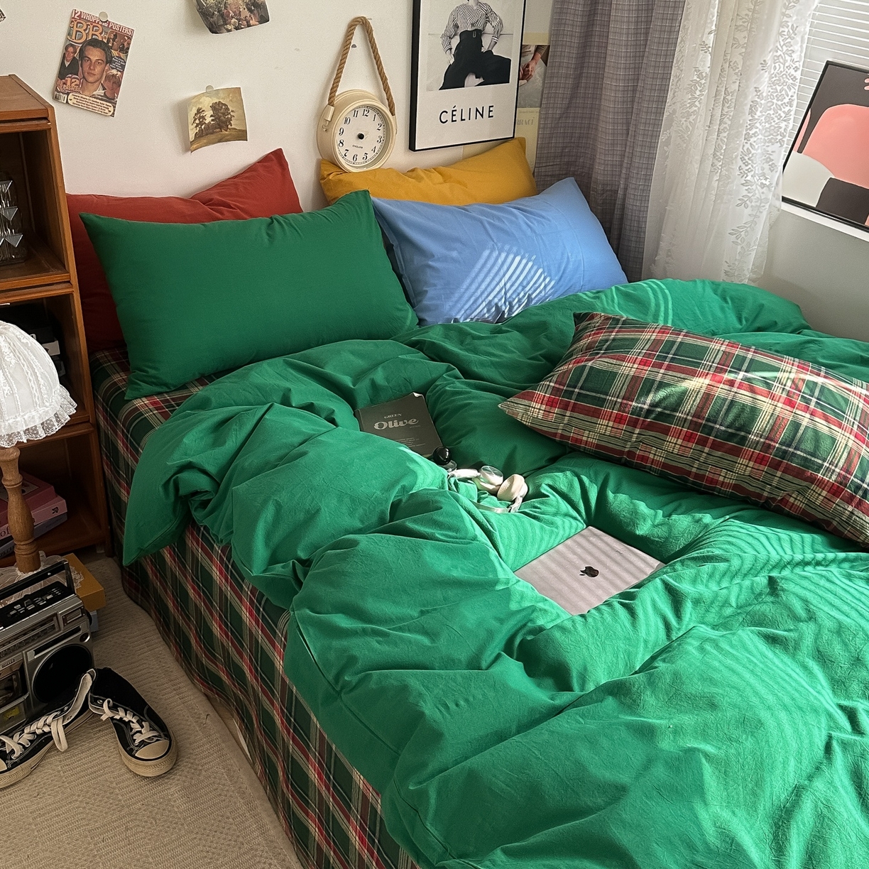 91家纺网 家纺一手货源 找家纺 （总）对白 2025新款全棉色织水洗棉四件套-夏尔木屋【提供买家秀】