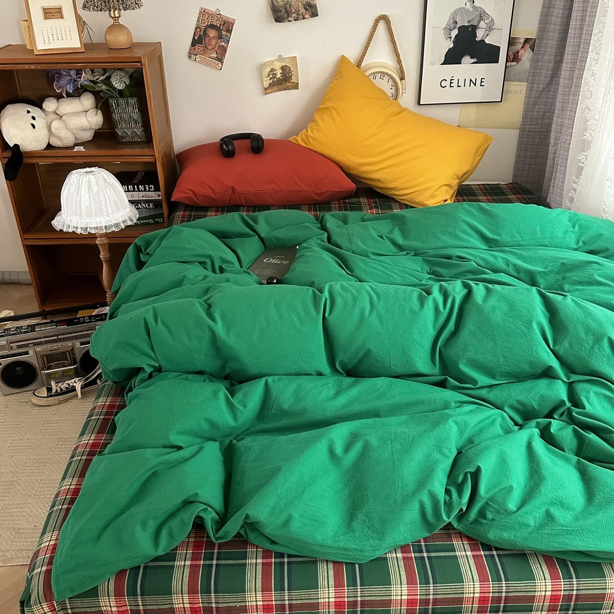 91家纺网 家纺一手货源 找家纺 （总）对白 2025新款全棉色织水洗棉四件套-夏尔木屋【提供买家秀】