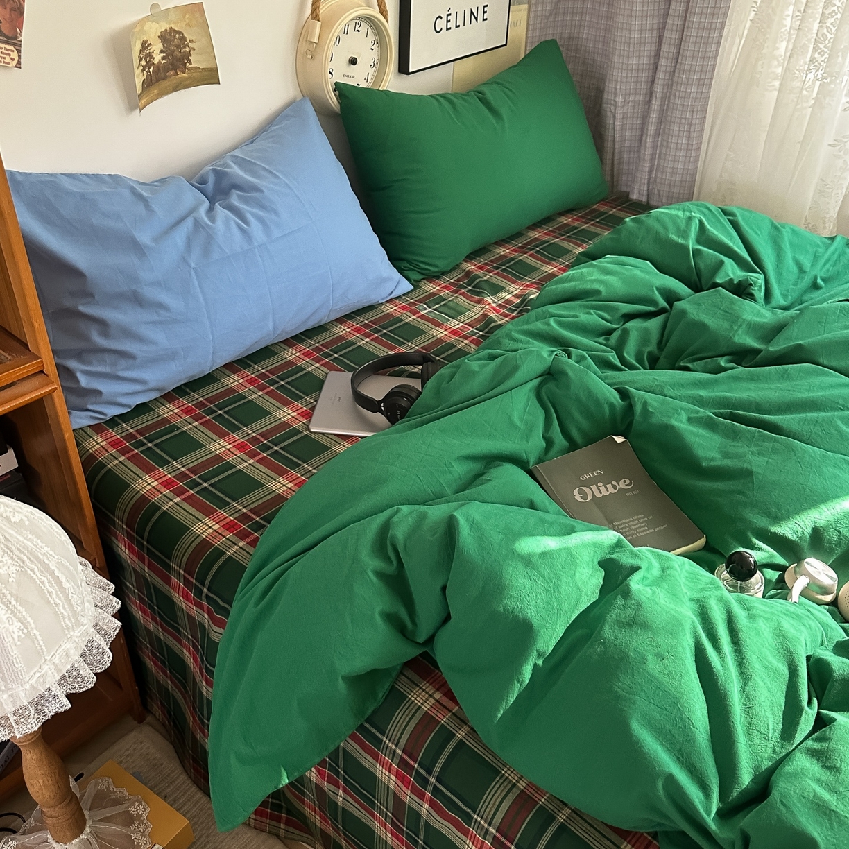 91家纺网 家纺一手货源 找家纺 （总）对白 2025新款全棉色织水洗棉四件套-夏尔木屋【提供买家秀】