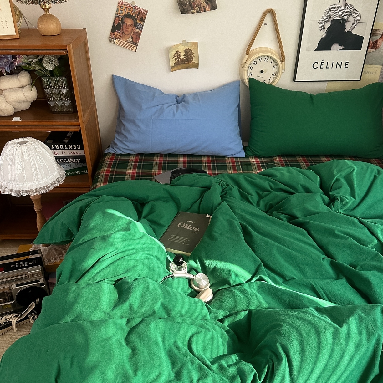 91家纺网 家纺一手货源 找家纺 （总）对白 2025新款全棉色织水洗棉四件套-夏尔木屋【提供买家秀】