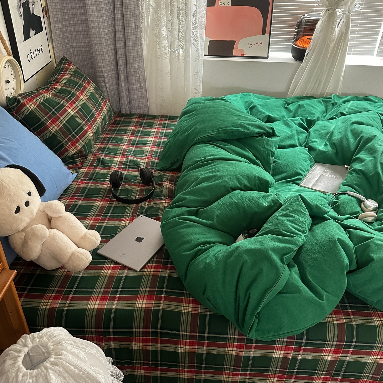 91家纺网 家纺一手货源 找家纺 （总）对白 2025新款全棉色织水洗棉四件套-夏尔木屋【提供买家秀】