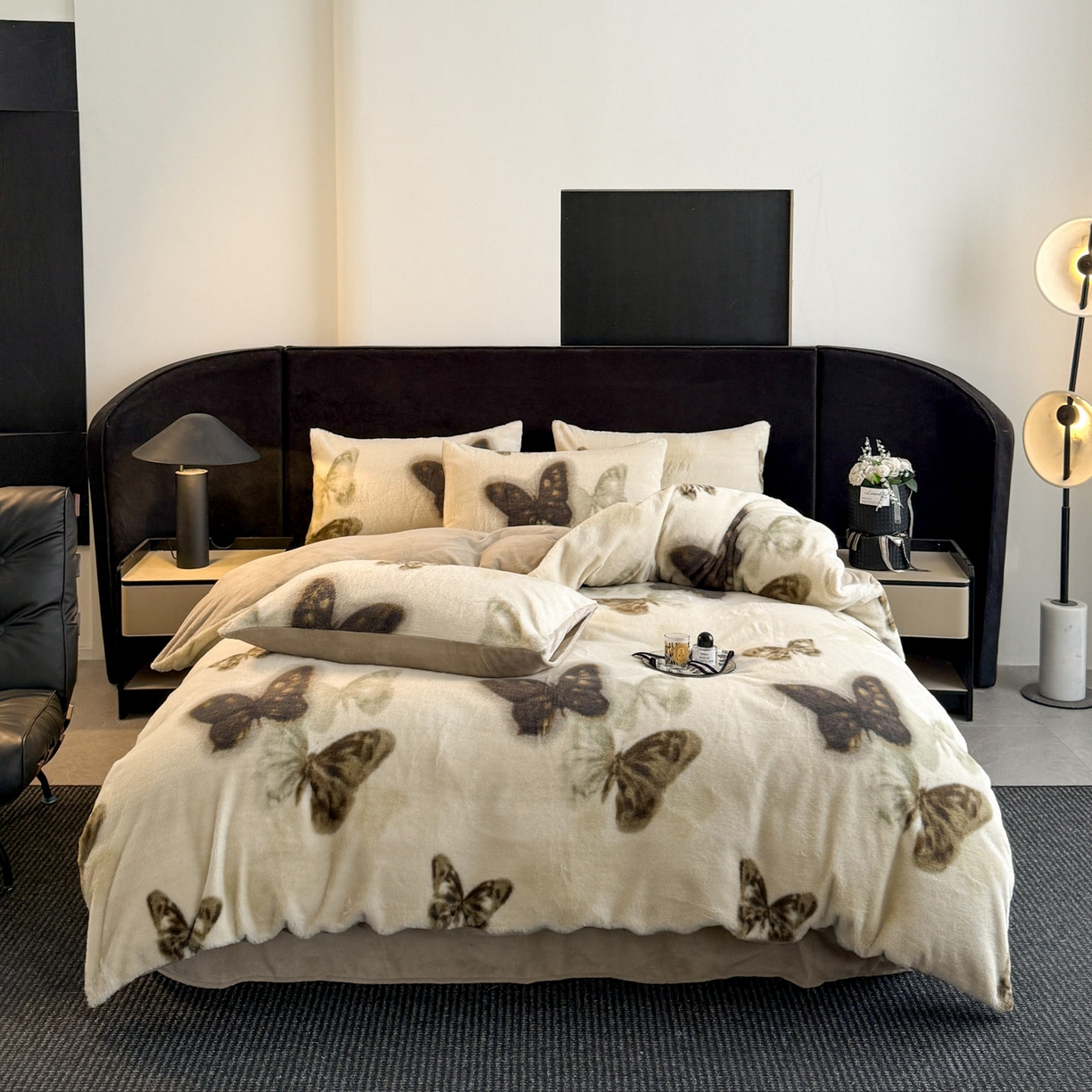 91家纺网 家纺一手货源 找家纺 宜代光年 2025新款小米貂法式中古风印花四件套 蝶语