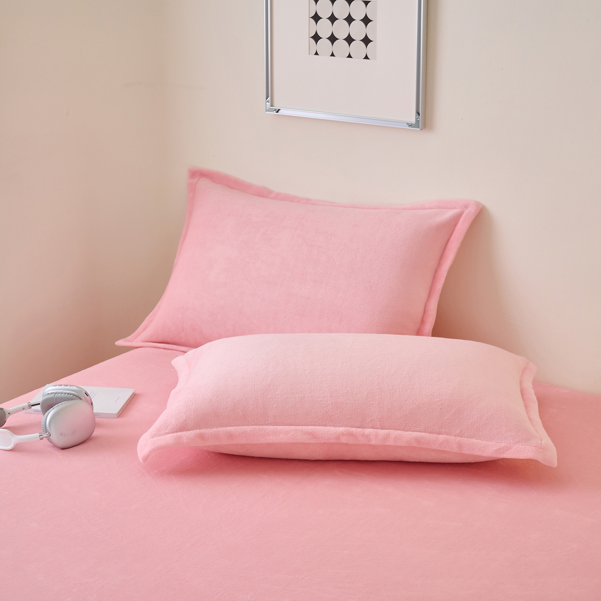 简爱家纺 2025新款高克重牛奶绒枕套 樱花粉