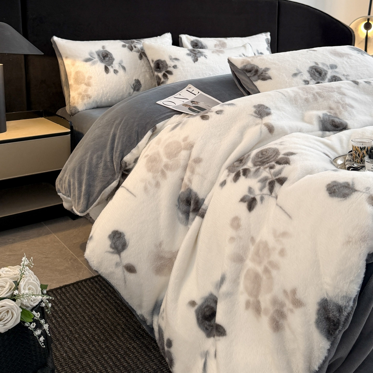 91家纺网 家纺一手货源 找家纺 宜代光年 2025新款小米貂法式中古风印花四件套 心上玫瑰