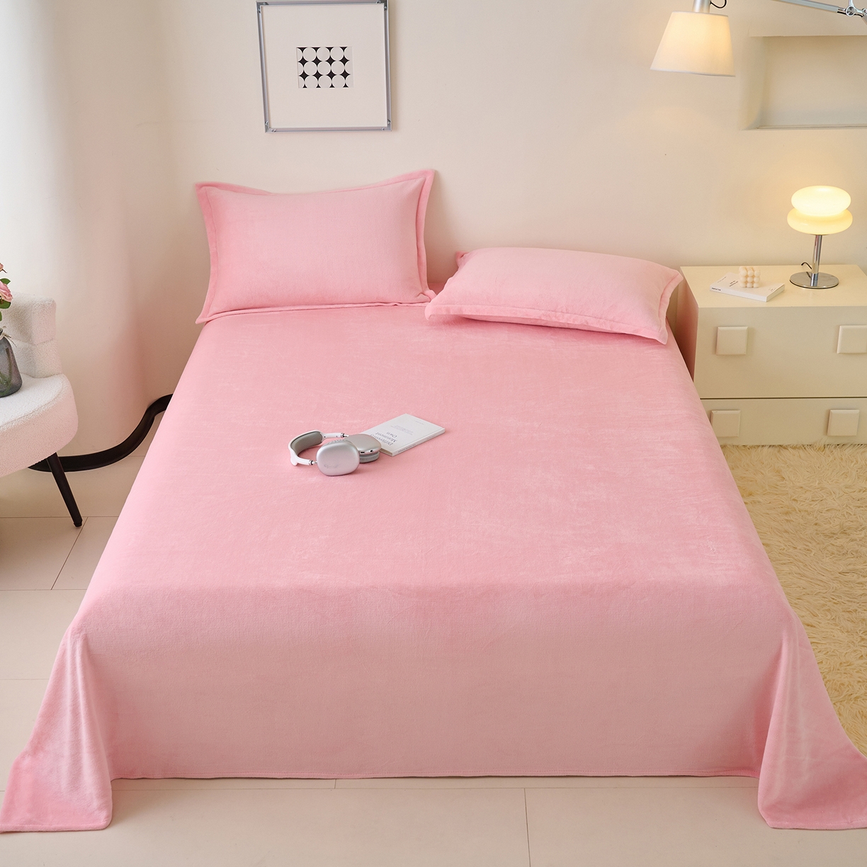 91家纺网 家纺一手货源 找家纺 简爱家纺 2025新款高克重牛奶绒枕套 樱花粉