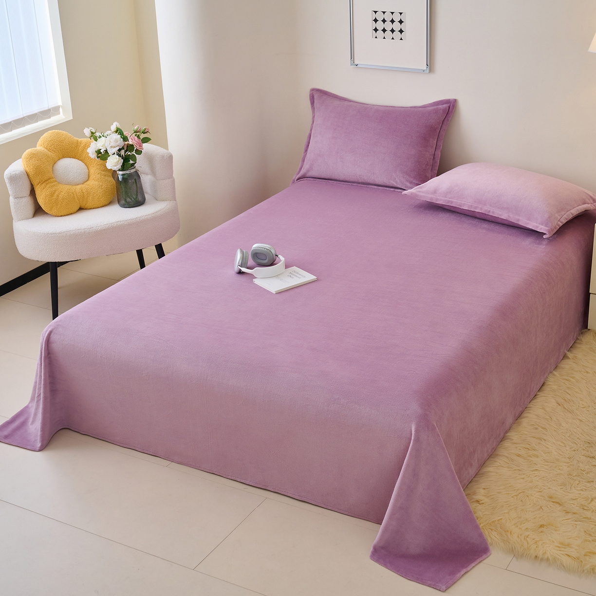 91家纺网 家纺一手货源 找家纺 简爱家纺 2025新款高克重牛奶绒枕套 优雅紫