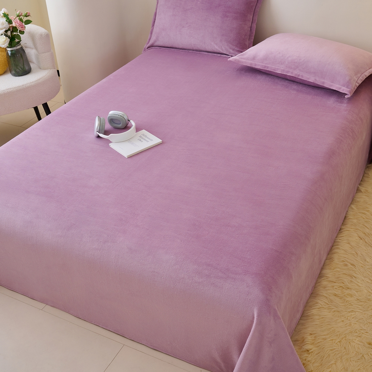 91家纺网 家纺一手货源 找家纺 简爱家纺 2025新款高克重牛奶绒枕套 优雅紫