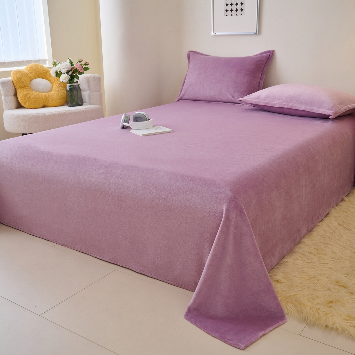 91家纺网 家纺一手货源 找家纺 简爱家纺 2025新款高克重牛奶绒枕套 优雅紫