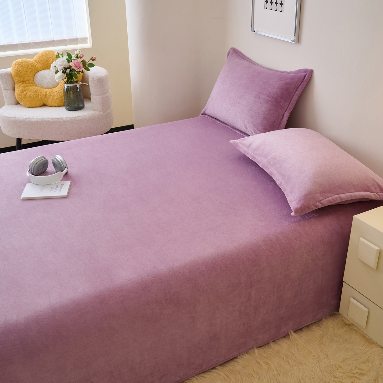 91家纺网 家纺一手货源 找家纺 简爱家纺 2025新款高克重牛奶绒枕套 优雅紫