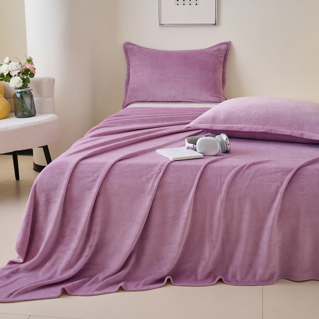 91家纺网 家纺一手货源 找家纺 简爱家纺 2025新款高克重牛奶绒枕套 优雅紫