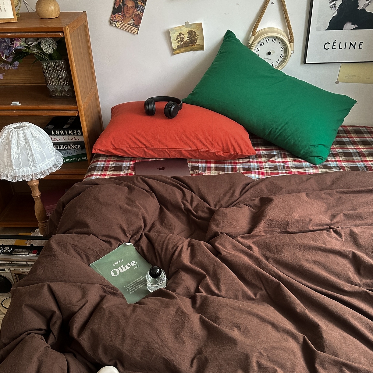 91家纺网 家纺一手货源 找家纺 （总）对白 2025新款全棉色织水洗棉四件套-埃德的下午茶