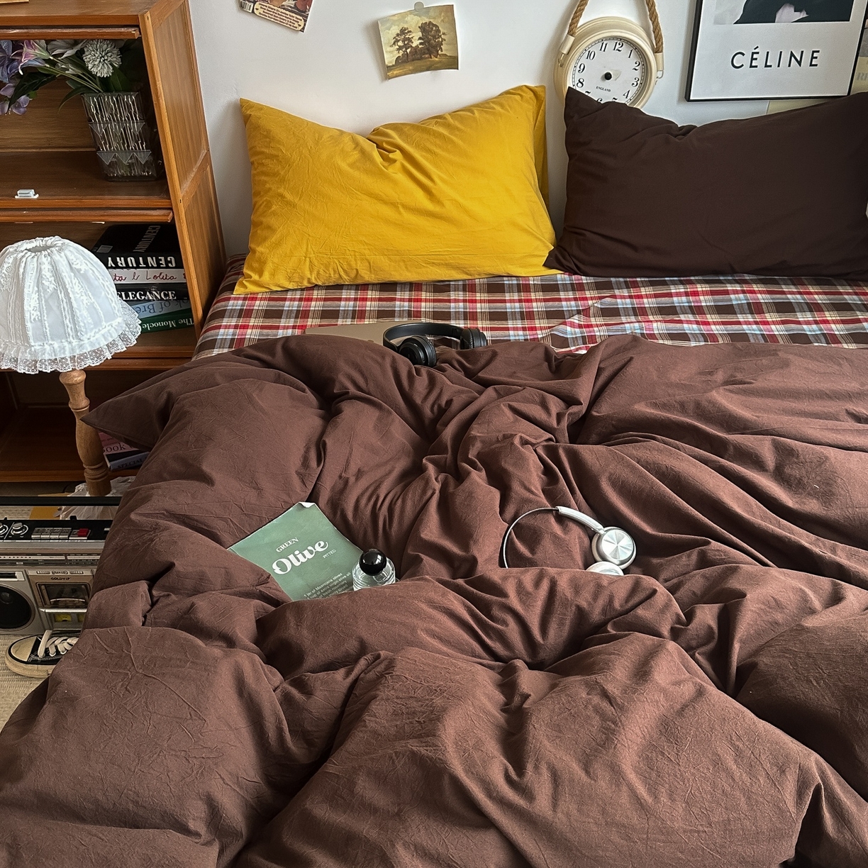 91家纺网 家纺一手货源 找家纺 （总）对白 2025新款全棉色织水洗棉四件套-埃德的下午茶