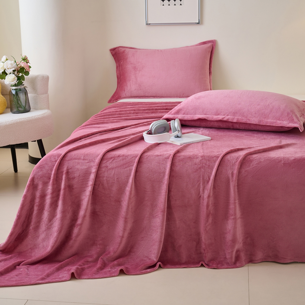 91家纺网 家纺一手货源 找家纺 简爱家纺 2025新款高克重牛奶绒床单系列 豆沙