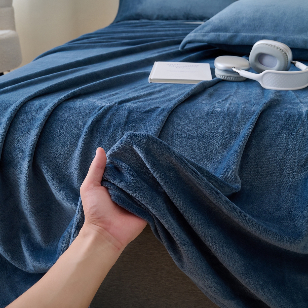 91家纺网 家纺一手货源 找家纺 简爱家纺 2025新款高克重牛奶绒床单系列 宾利蓝