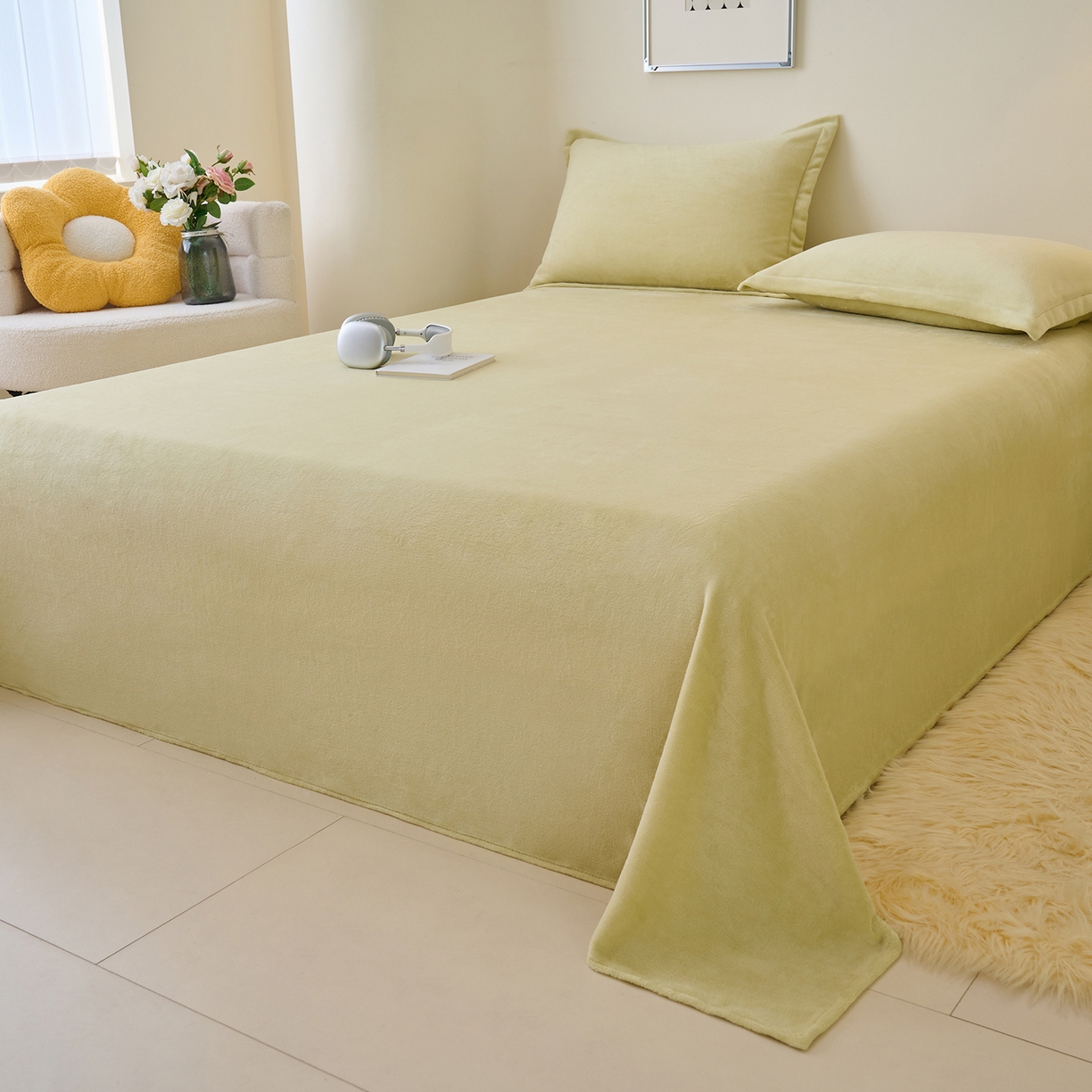 91家纺网 家纺一手货源 找家纺 简爱家纺 2025新款高克重牛奶绒床单系列 橄榄绿