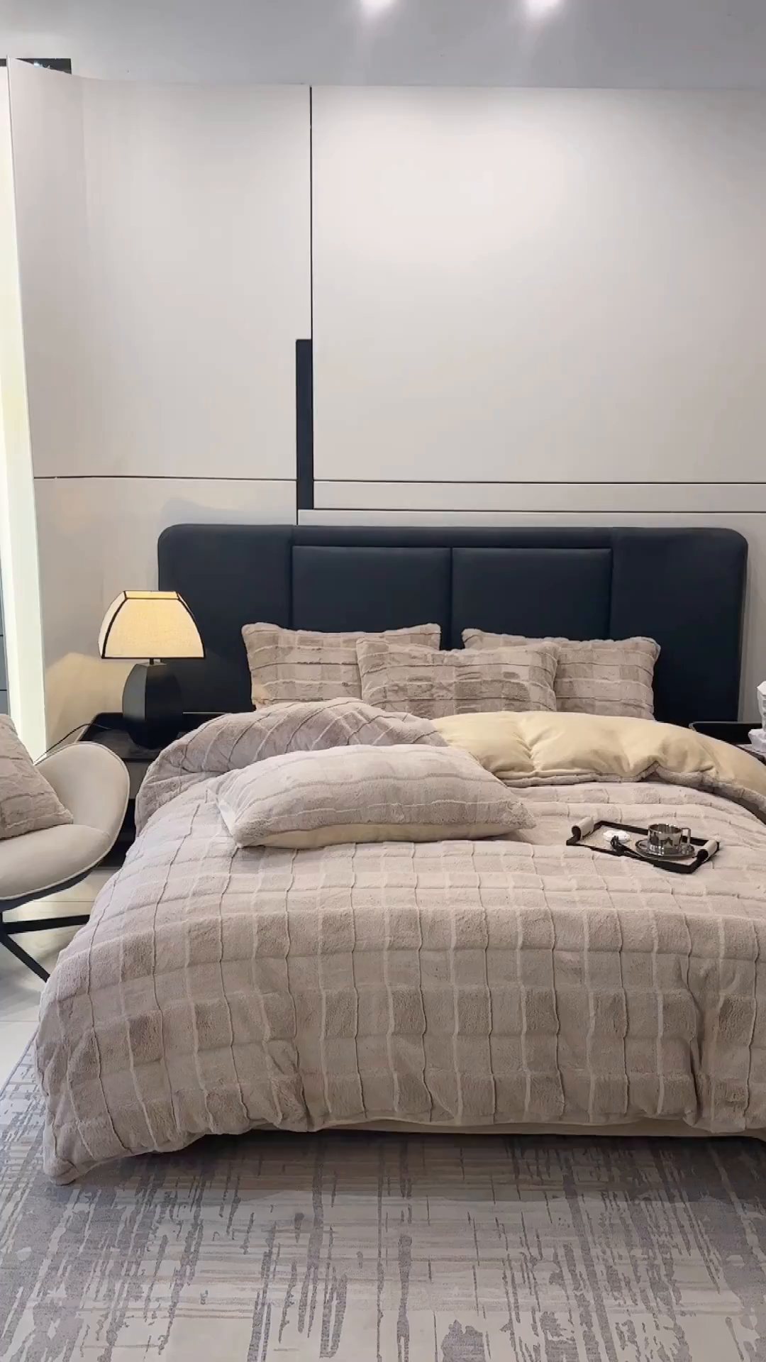 91家纺网 家纺一手货源 找家纺 宜代光年 2025新款托斯卡纳仿兔绒四件套-方格套件 托斯卡纳-方格咖