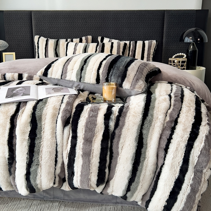 91家纺网 家纺一手货源 找家纺 （总）宜代光年 2025新款托卡仿长兔毛绒四件套--寻彩