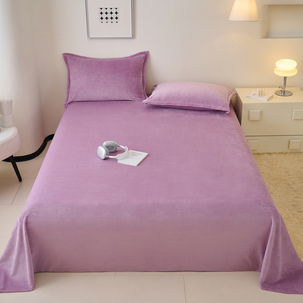 91家纺网 家纺一手货源 找家纺 简爱家纺 2025新款高克重牛奶绒床单系列 优雅紫