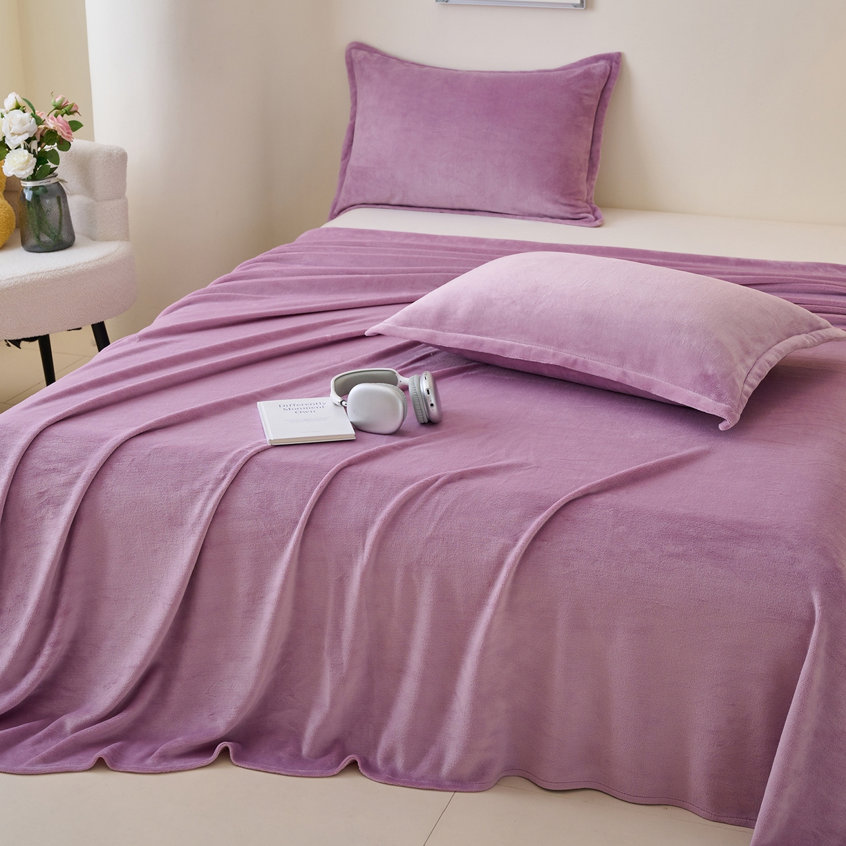 91家纺网 家纺一手货源 找家纺 简爱家纺 2025新款高克重牛奶绒床单系列 优雅紫