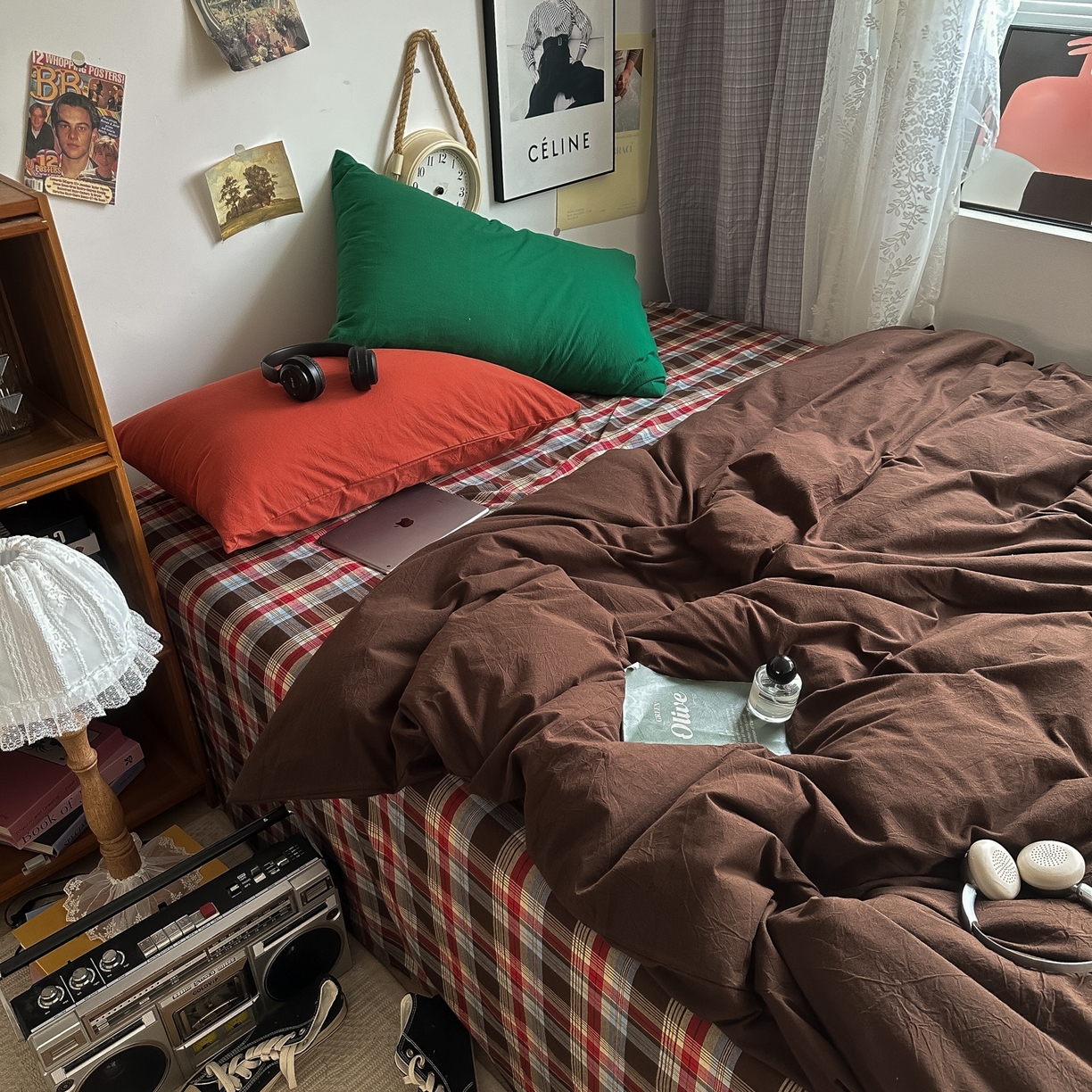 对白 2025新款全棉色织水洗棉四件套-埃德的下午茶 枕套枫叶红+海王绿