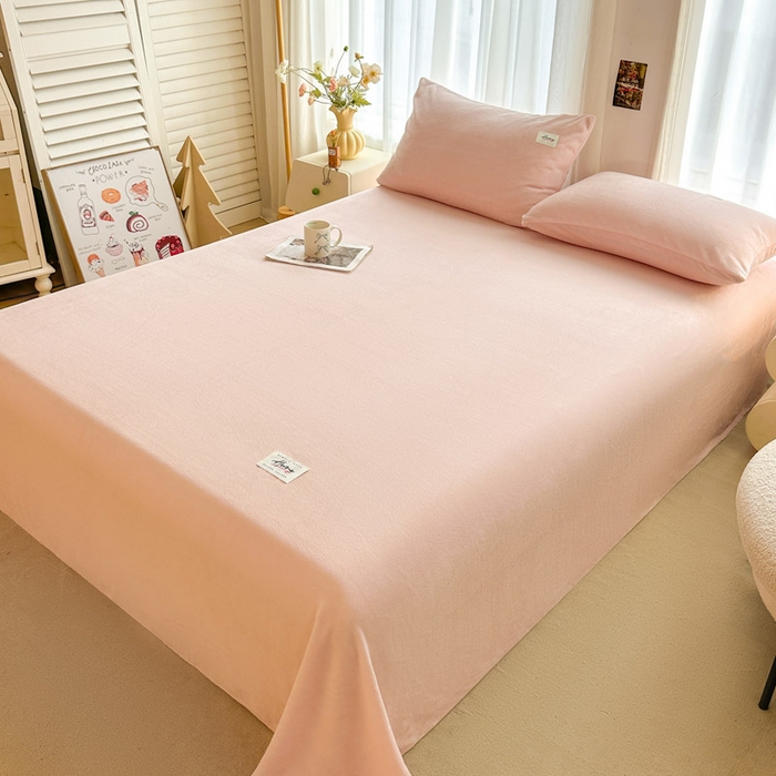 91家纺网 家纺一手货源 找家纺 贝扬思家纺 2025新款牛奶绒纯色单床单-life系列 Life-浅粉