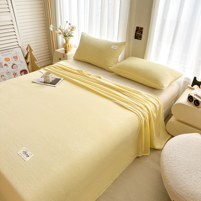 91家纺网 家纺一手货源 找家纺 贝扬思家纺 2025新款牛奶绒纯色单床单-life系列 Life-鹅黄