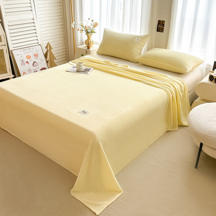 91家纺网 家纺一手货源 找家纺 贝扬思家纺 2025新款牛奶绒纯色单床单-life系列 Life-鹅黄