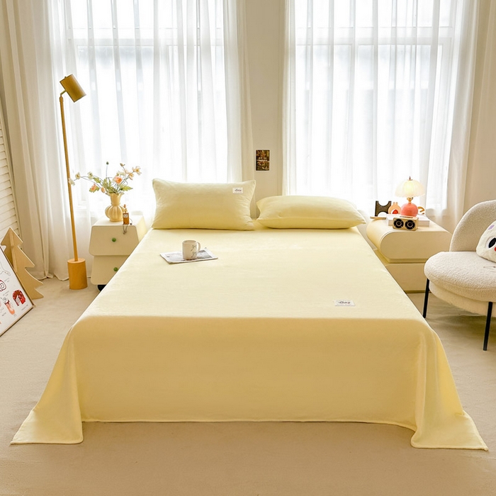 91家纺网 家纺一手货源 找家纺 贝扬思家纺 2025新款牛奶绒纯色单床单-life系列 Life-鹅黄