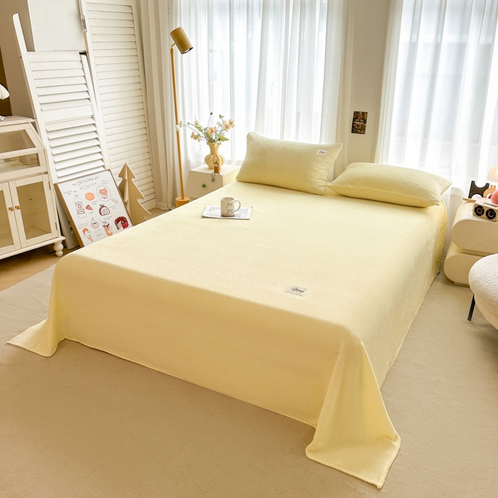 91家纺网 家纺一手货源 找家纺 贝扬思家纺 2025新款牛奶绒纯色单床单-life系列 Life-鹅黄