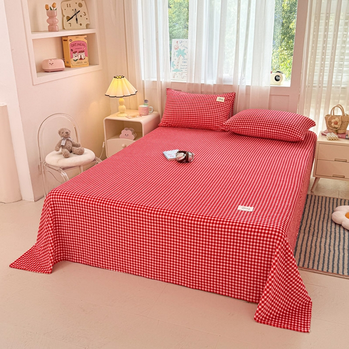 91家纺网 家纺一手货源 找家纺 贝扬思家纺 2025新款牛奶绒纯色单床单-life系列 Life-红格