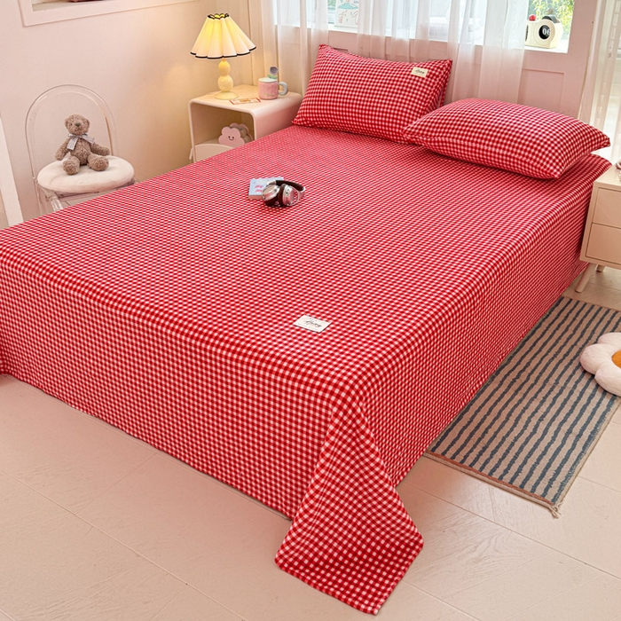 91家纺网 家纺一手货源 找家纺 贝扬思家纺 2025新款牛奶绒纯色单床单-life系列 Life-红格