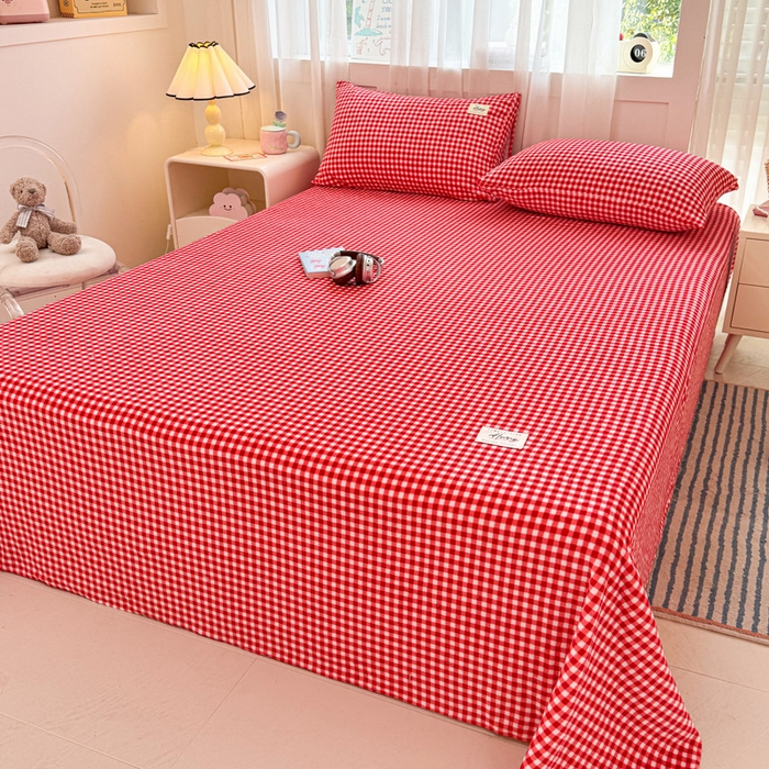 91家纺网 家纺一手货源 找家纺 贝扬思家纺 2025新款牛奶绒纯色单床单-life系列 Life-红格