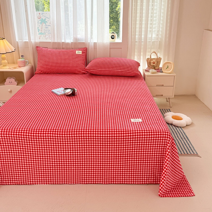 91家纺网 家纺一手货源 找家纺 贝扬思家纺 2025新款牛奶绒纯色单床单-life系列 Life-红格