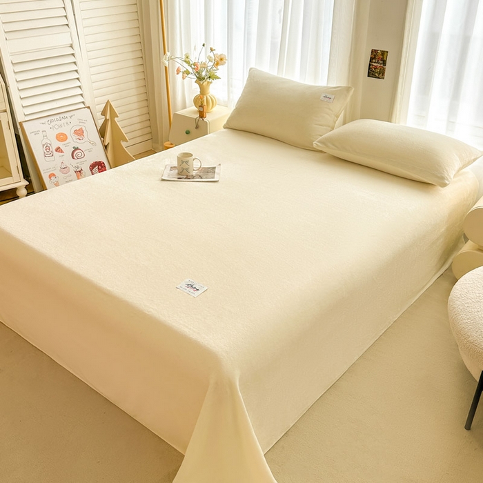 91家纺网 家纺一手货源 找家纺 贝扬思家纺 2025新款牛奶绒纯色单床单-life系列 Life-浅黄