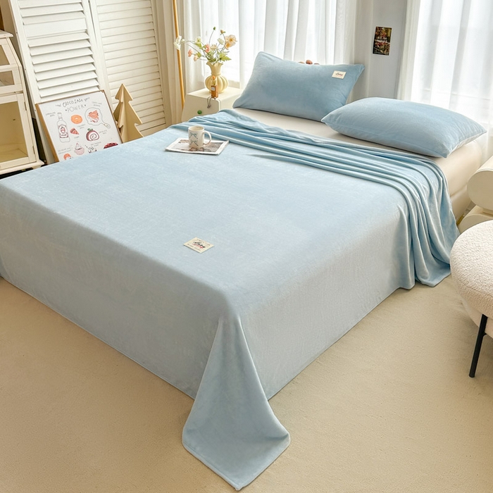 91家纺网 家纺一手货源 找家纺 贝扬思家纺 2025新款牛奶绒纯色单床单-life系列 Life-浅蓝